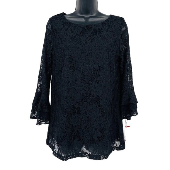 Elle Tops - Elle New Woman's Lace Bell Sleeve Top Size M Black Tie Witchy Dark Cottagecore